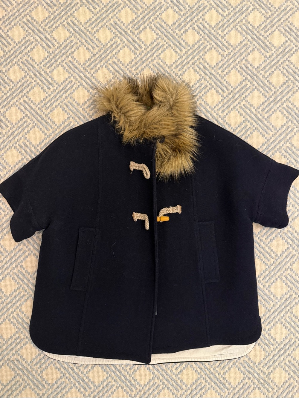 Crewcuts Navy Wool Toggle Peacoat with Faux Fur Collar